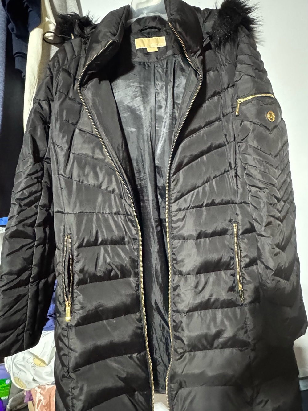 Michael Kors Black Quilted Long Puffer Coat with Zip Details - Picture 5 of 5